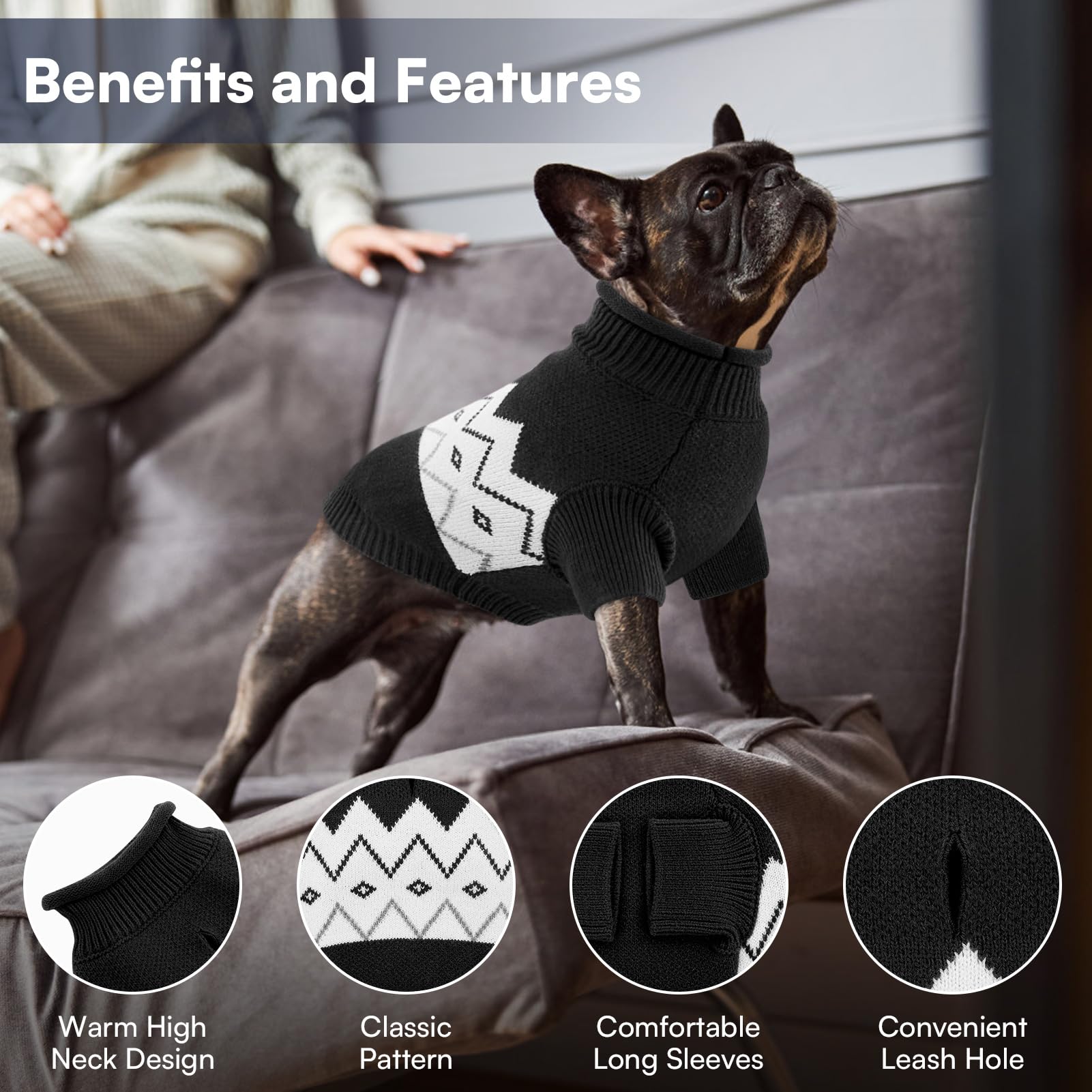 Queenmore Warm Dog Sweater Soft Pet Knitwear Knitted Pullover Winter Clothes for Small Medium Dogs and Cats - View 4 of 7