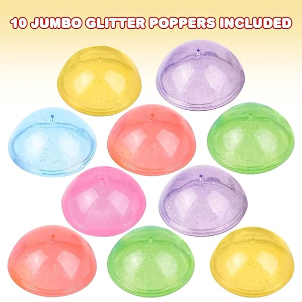 ArtCreativity ArtCreativity Jumbo Glitter Poppers Set of 10 Retro 90s Pop-Up Half Ball Toys Assorted Colors Birthday Party Favors Goodie Bag Fillers - View 3 of 7
