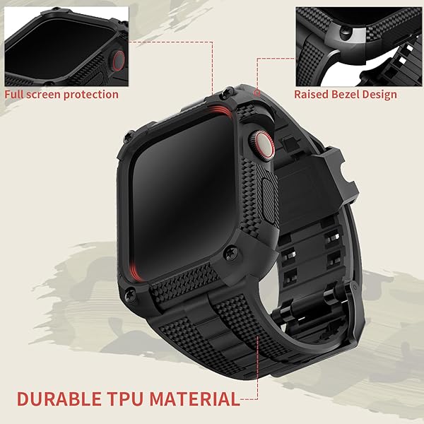 Wristitani Wristitani Apple Watch Band with Shockproof Rugged Case 40mm 41mm 44mm 45mm 49mm Durable TPU Sport Strap for iWatch Series Ultra 2 9 8 7 6 SE 5 4 - View 4 of 8