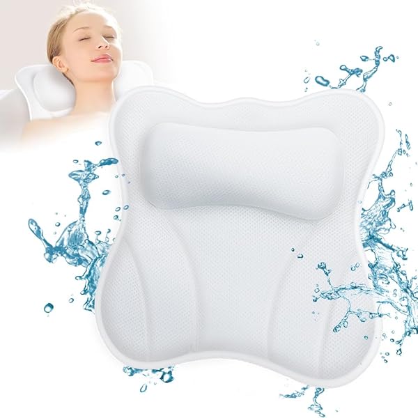 B BEAUTYBABY Luxury Bath Pillow for Tub 4D Air Mesh Headrest with Non-Slip Suction Cups Ideal for Soaking Spa Gifts for Bathroom Relaxation - View 3 of 9