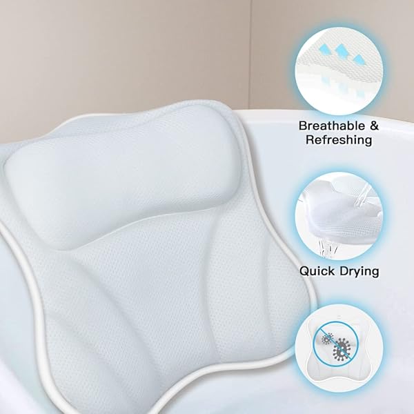 B BEAUTYBABY Luxury Bath Pillow for Tub 4D Air Mesh Headrest with Non-Slip Suction Cups Ideal for Soaking Spa Gifts for Bathroom Relaxation - View 5 of 9
