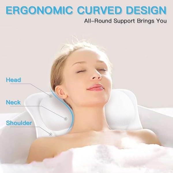 B BEAUTYBABY Luxury Bath Pillow for Tub 4D Air Mesh Headrest with Non-Slip Suction Cups Ideal for Soaking Spa Gifts for Bathroom Relaxation - View 6 of 9