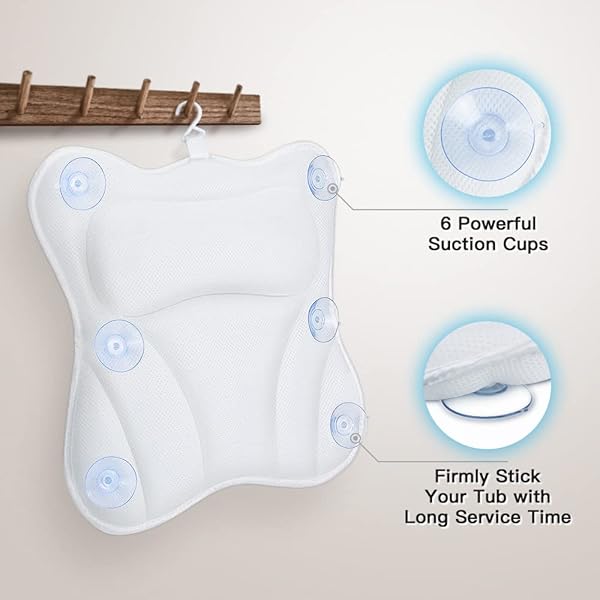 B BEAUTYBABY Luxury Bath Pillow for Tub 4D Air Mesh Headrest with Non-Slip Suction Cups Ideal for Soaking Spa Gifts for Bathroom Relaxation - View 7 of 9