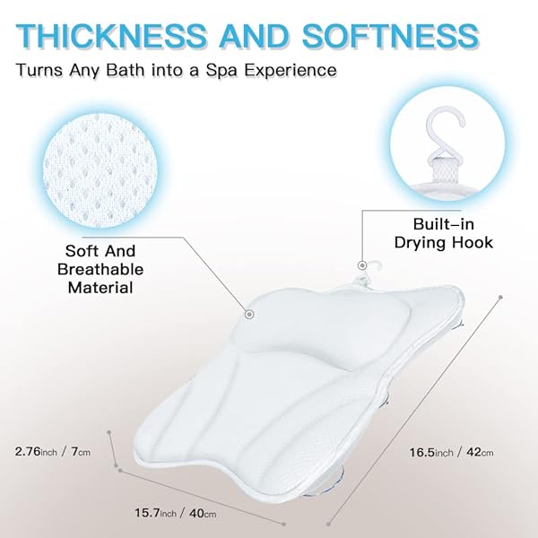 B BEAUTYBABY Luxury Bath Pillow for Tub 4D Air Mesh Headrest with Non-Slip Suction Cups Ideal for Soaking Spa Gifts for Bathroom Relaxation - View 8 of 9