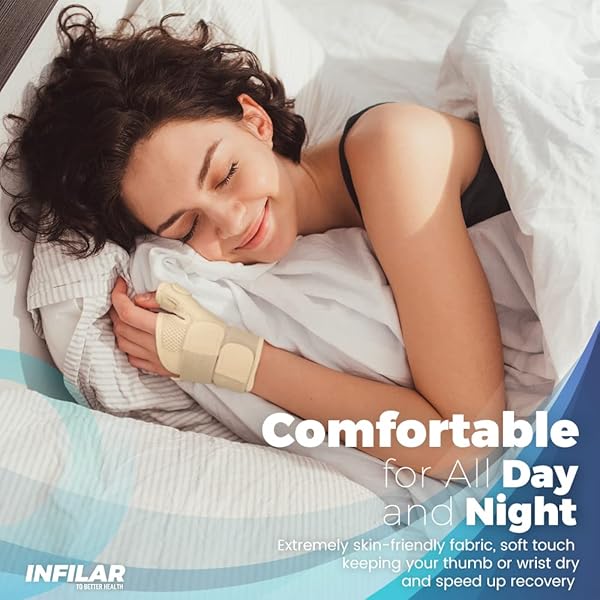 INFILAR INFILAR Thumb Splint Brace for Pain Relief and Support for Tendonitis and CMC Joint Injuries Universal Size for Men and Women Beige - View 8 of 8