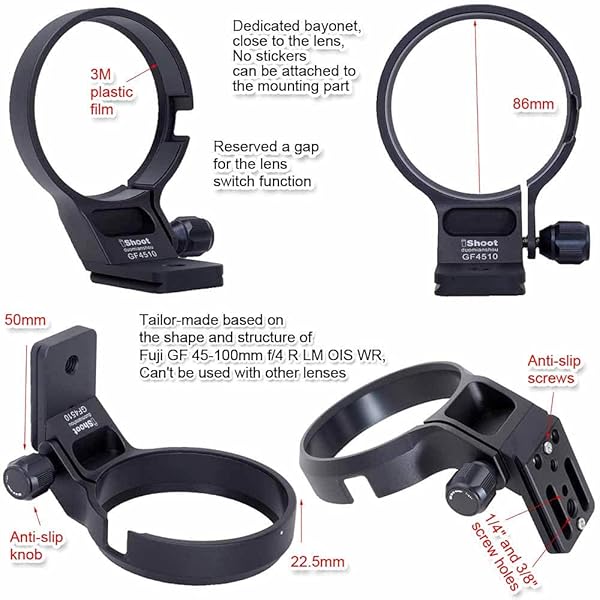 iShoot iShoot Lens Collar Tripod Mount for Fujifilm GF 45-100mm - Arca-Swiss Quick Release & Metal Support Bracket - View 5 of 9