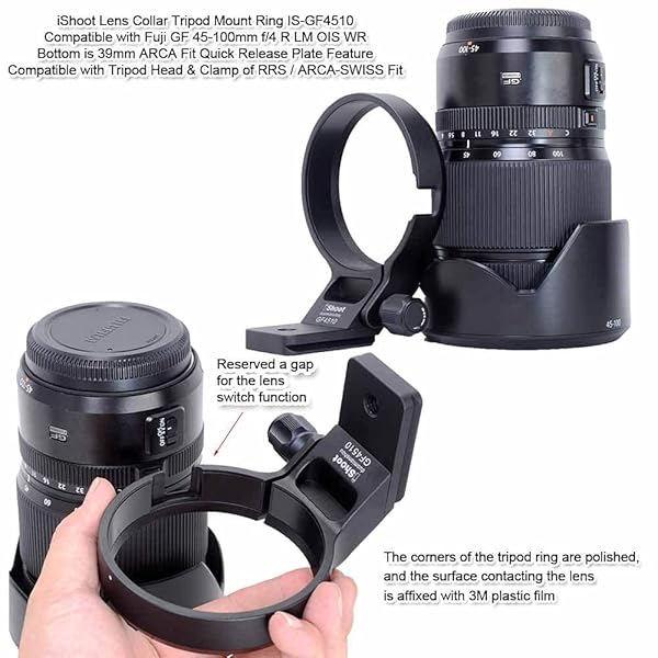 iShoot iShoot Lens Collar Tripod Mount for Fujifilm GF 45-100mm - Arca-Swiss Quick Release & Metal Support Bracket - View 6 of 9