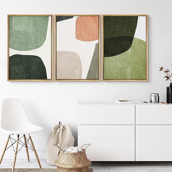 SIGNWIN SIGNWIN Framed Canvas Print Trio of Multicolored Transparent Ovals Abstract Art for Living Room Bedroom Office 16x24x3 Natural - View 3 of 6