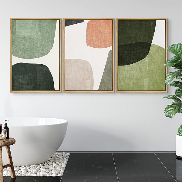 SIGNWIN SIGNWIN Framed Canvas Print Trio of Multicolored Transparent Ovals Abstract Art for Living Room Bedroom Office 16x24x3 Natural - View 4 of 6