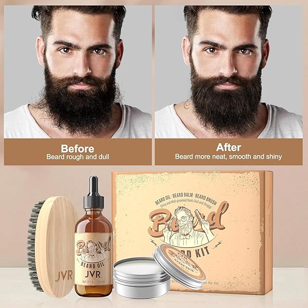 JVR JVR Beard Grooming Kit for Men with Oil Balm and Boar Brush Perfect Gift for Him Dad Boyfriend - View 3 of 9