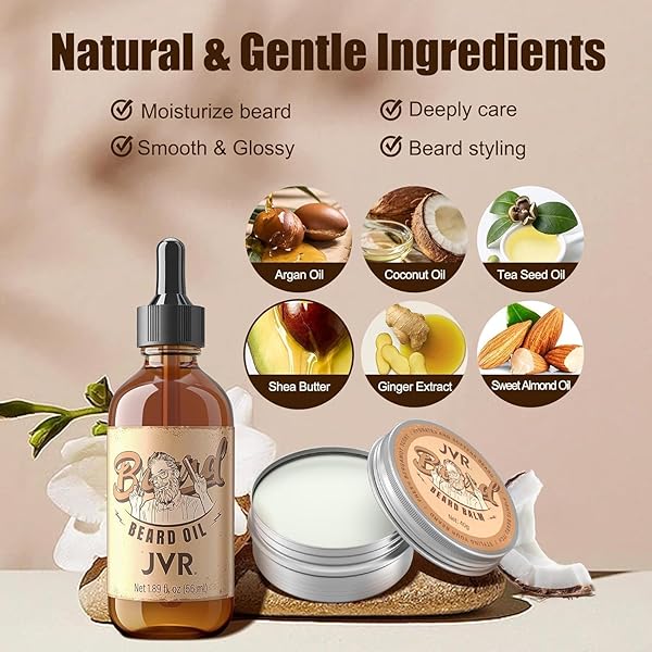 JVR JVR Beard Grooming Kit for Men with Oil Balm and Boar Brush Perfect Gift for Him Dad Boyfriend - View 4 of 9