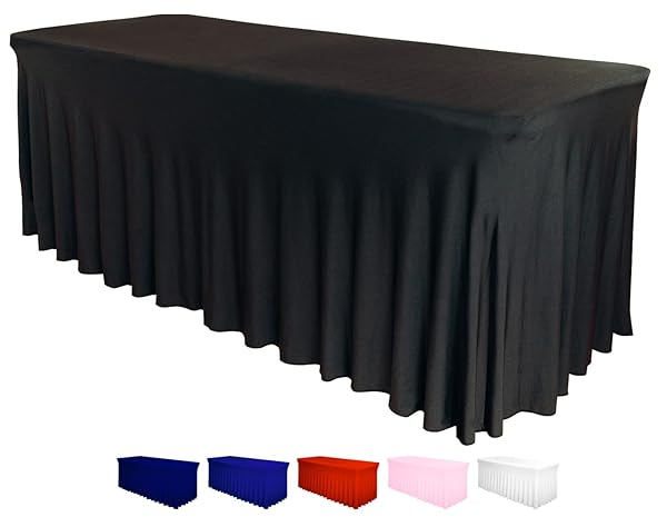 Destination Spandex Table Skirt for 6ft Rectangular Tables - Fitted, Wrinkle-Resistant Black Cover for Weddings & Events