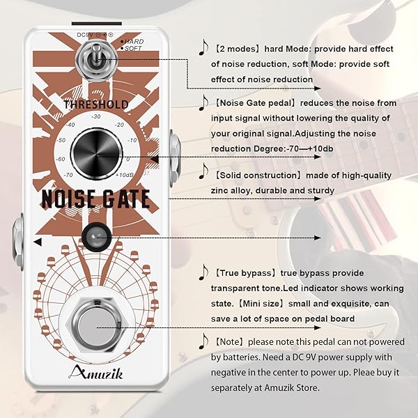 Amuzik Amuzik Guitar Noise Gate Effect Pedal for Electric Guitar Full Metal Shell True Bypass Mini Size Noiser Killer Cleaner Noise Suppressor - View 4 of 10