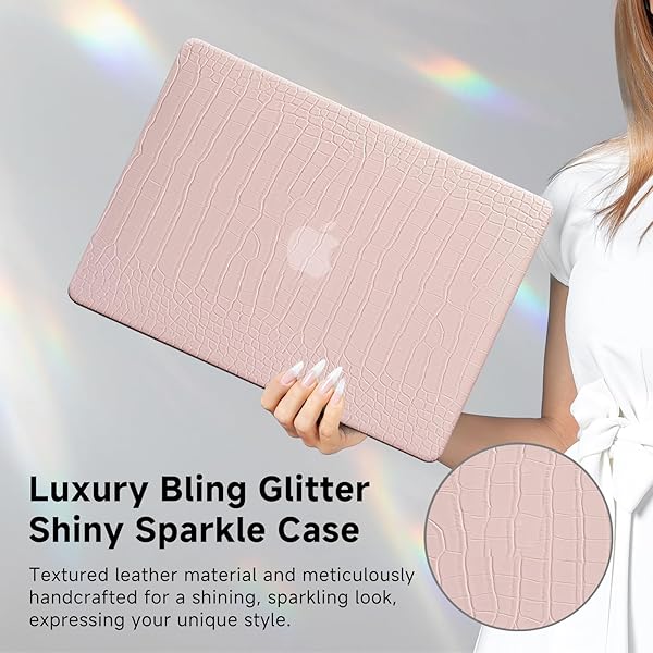 FUNUT Funut Crocodile Leather Case for MacBook Air 13 Inch 2021 2020 2019 2018 M1 A2337 A2179 A1932 with Keyboard Cover Pink - View 4 of 10