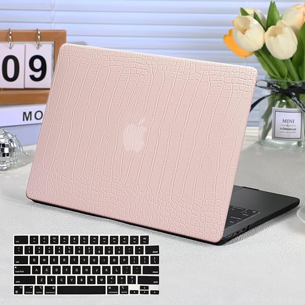FUNUT Funut Crocodile Leather Case for MacBook Air 13 Inch 2021 2020 2019 2018 M1 A2337 A2179 A1932 with Keyboard Cover Pink - View 3 of 10