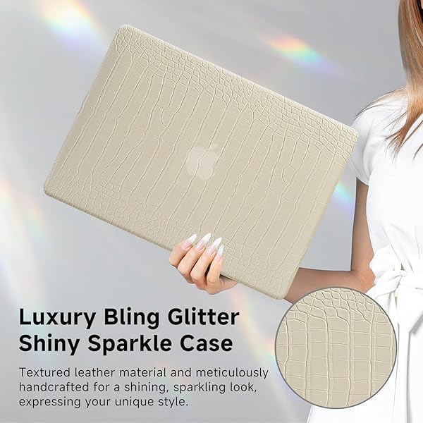 FUNUT Funut MacBook Pro 13 Inch Case 2024 2023 2022 2016 Release Crocodile Leather Hard Shell and Keyboard Cover Pudding - View 4 of 9