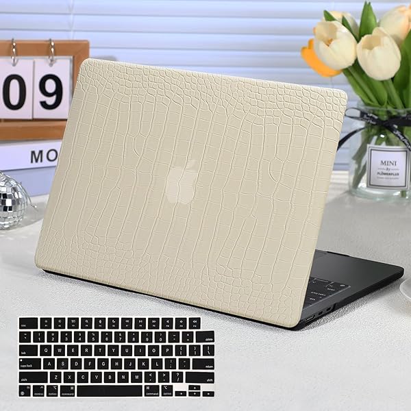 FUNUT Funut MacBook Pro 13 Inch Case 2024 2023 2022 2016 Release Crocodile Leather Hard Shell and Keyboard Cover Pudding - View 3 of 9