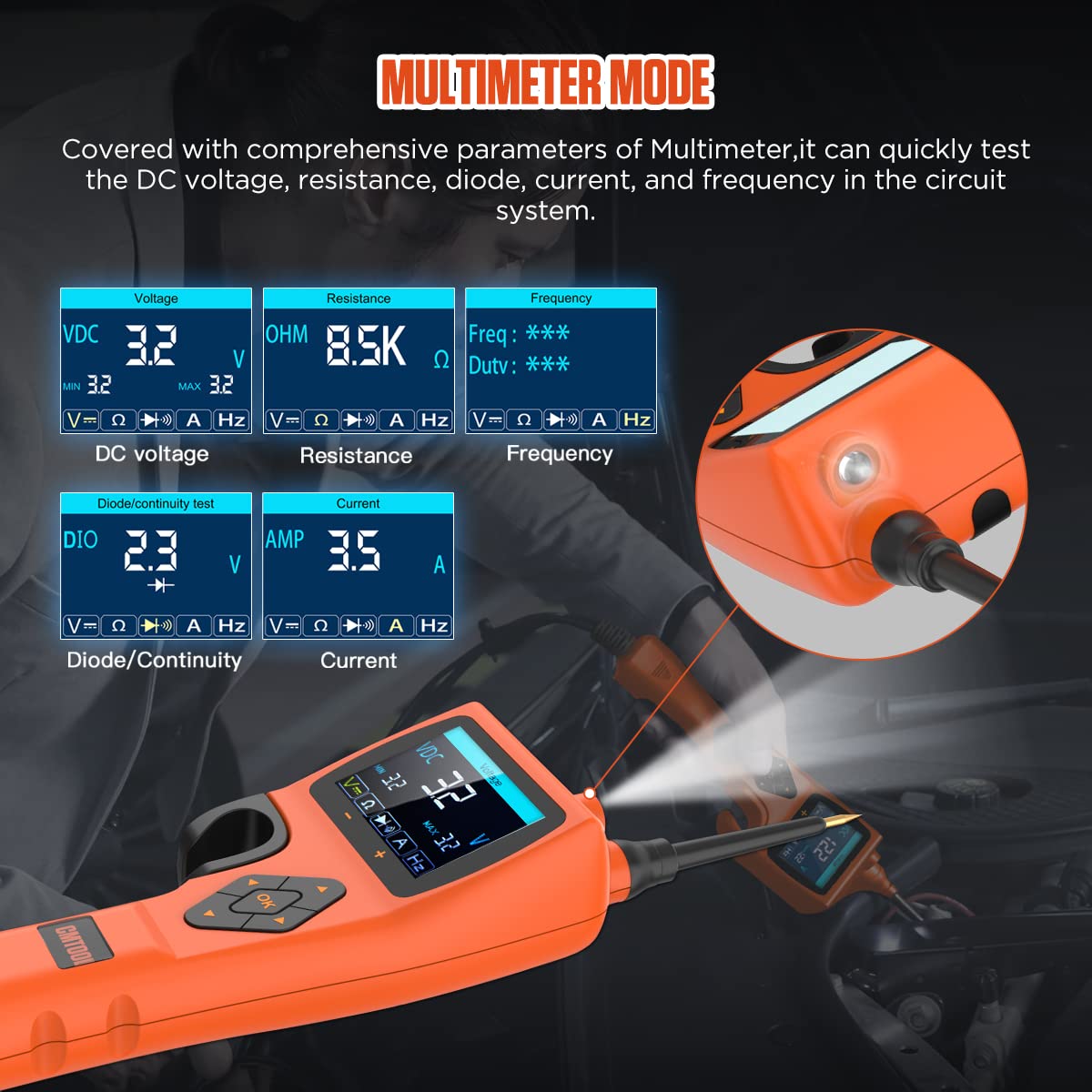CMTOOL CMTOOL Power Circuit Probe Tester 6V-24V DC Test Light for Automotive Short Finder and Polarity Identification with Overload Protection - View 4 of 9
