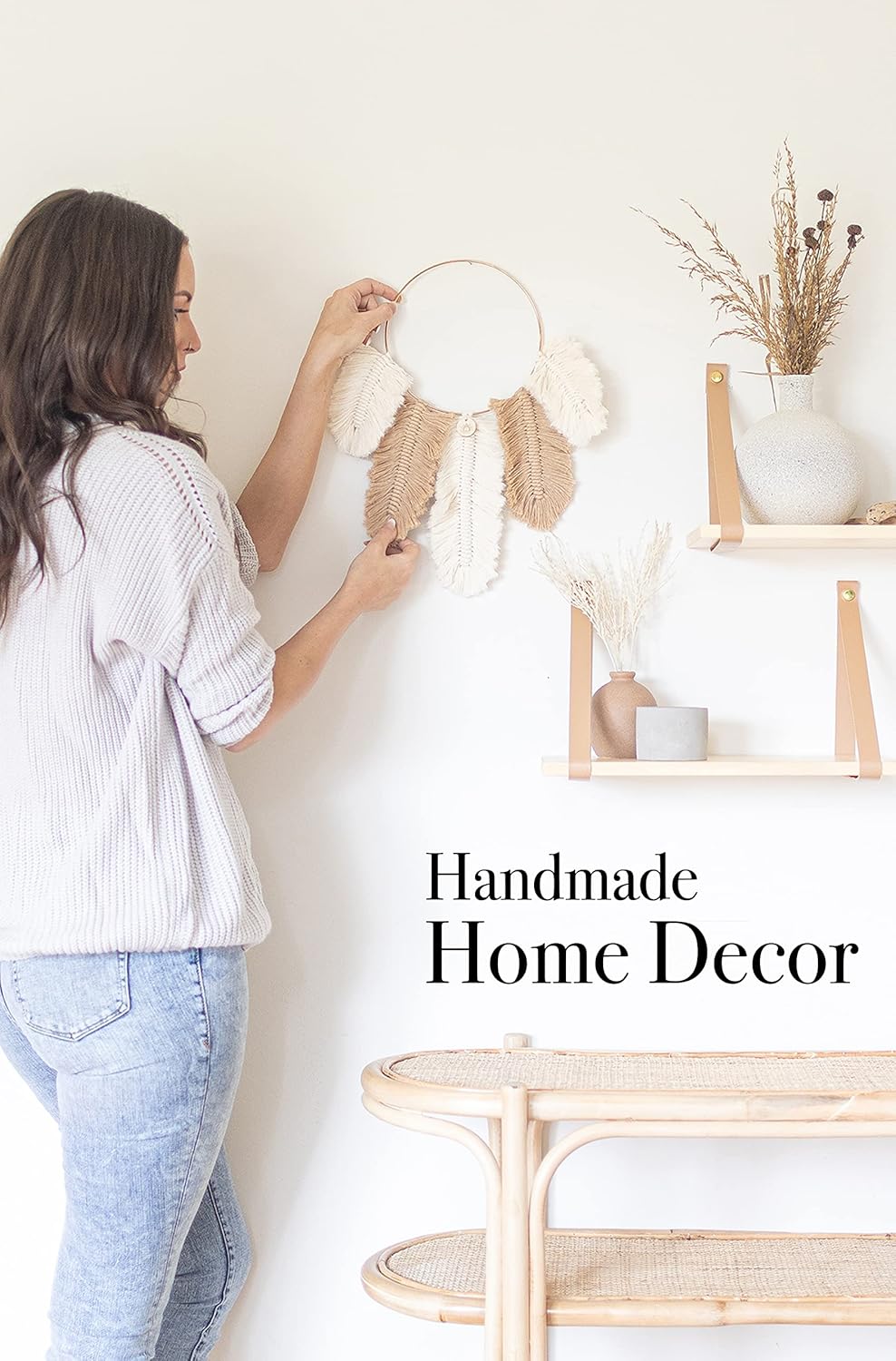 Aesthetic Creative DIY Macrame Kit Feather Dream Catcher Wall Hanging for Beginners Craft Supplies Boho Art Project with Cord Gold Hoop Accessories Instructions - View 5 of 9