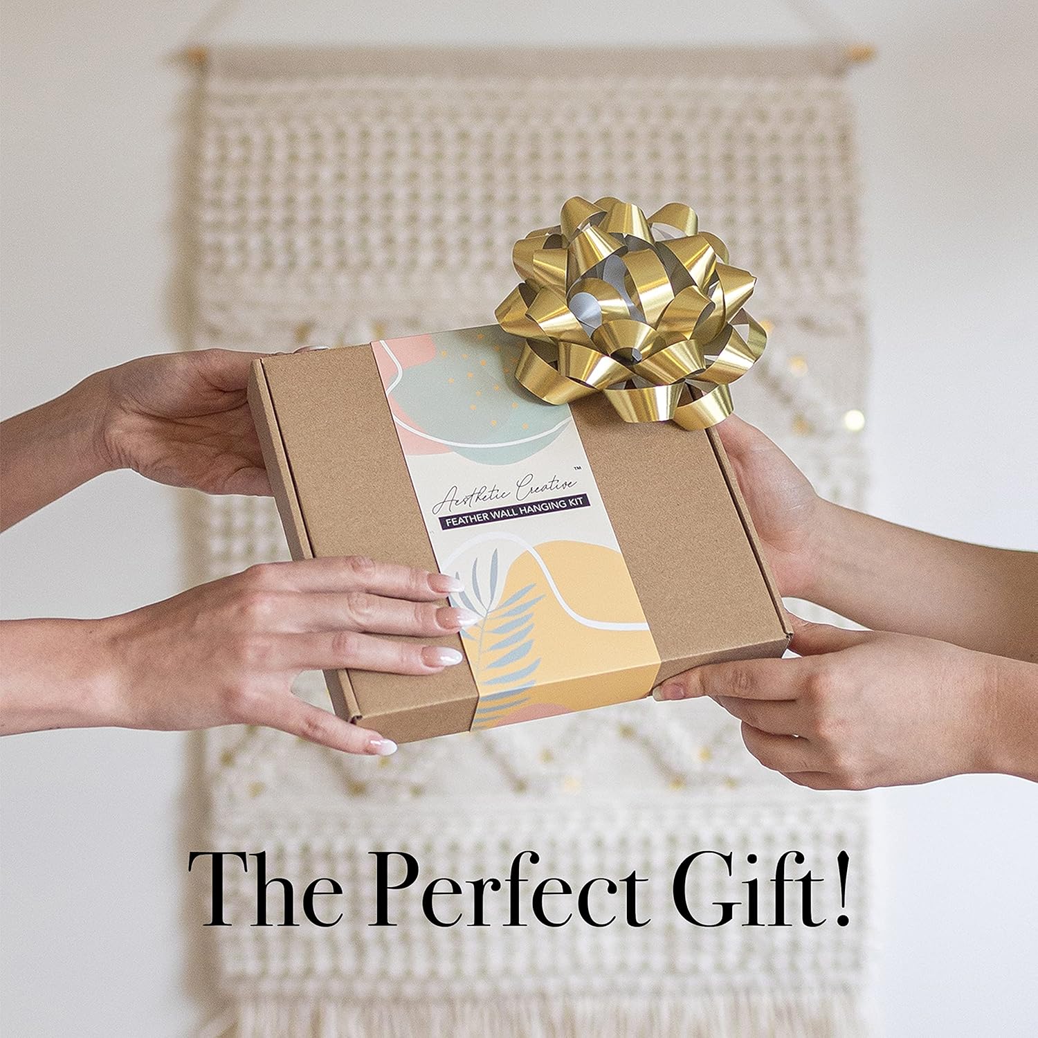 Aesthetic Creative DIY Macrame Kit Feather Dream Catcher Wall Hanging for Beginners Craft Supplies Boho Art Project with Cord Gold Hoop Accessories Instructions - View 8 of 9