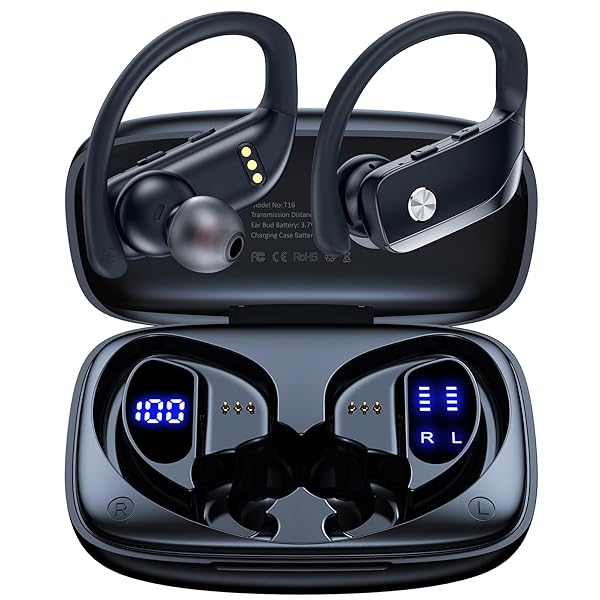 bmanl bmanl Wireless Earbuds: 48hrs Bluetooth Headphones with LED Display & Earhooks for Sports & Workouts