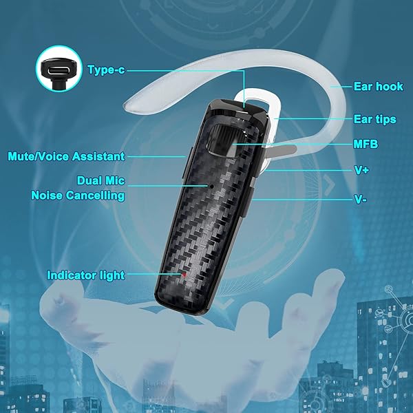 LEKOYE LEKOYE Bluetooth Headset CVC8.0 Noise Cancelling 16 Hrs Talk Time Wireless Earpiece for Office Driving Compatible with iPhone and Android - View 5 of 8