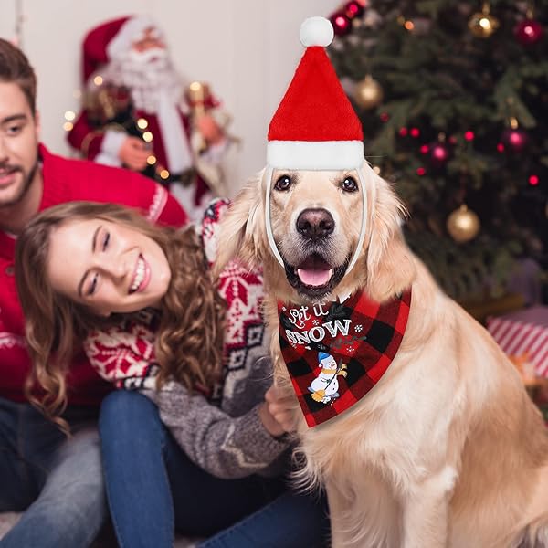 Pedgot Pedgot 6 Pack Christmas Pet Costume Accessories Buffalo Plaid Scarf Reindeer Antlers Headband Adjustable Santa Hat for Pets Decor - View 7 of 8