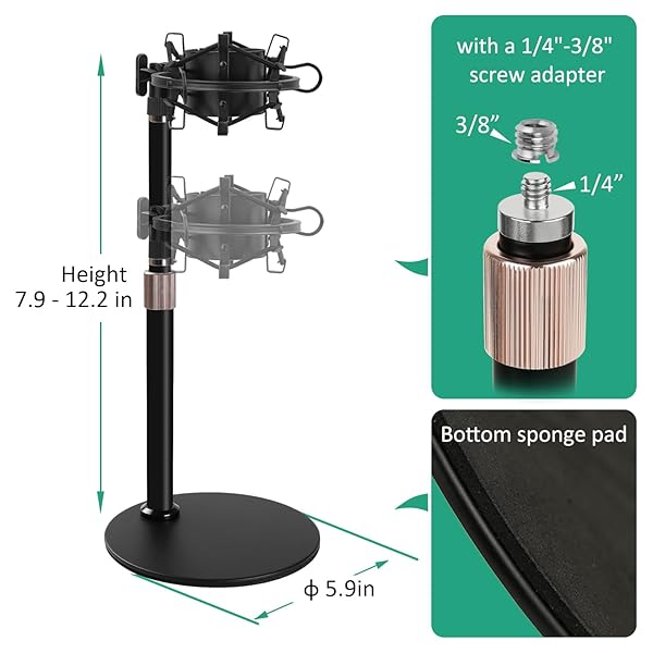 Rigych Adjustable AT2020 Mic Stand with Shock Mount & Foam Windscreen - Perfect for AT2020, AT2020USB, AT2035 | Rigych - View 3 of 7