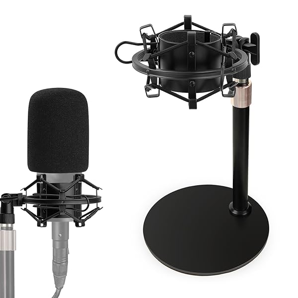 Rigych Adjustable AT2020 Mic Stand with Shock Mount & Foam Windscreen - Perfect for AT2020, AT2020USB, AT2035 | Rigych