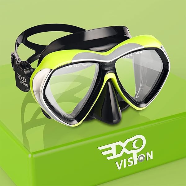 EXP VISION Premium Adult Scuba Diving Mask - Anti-Fog Snorkel Goggles with Tempered Glass & Nose Cover for Professional Snorkeling (Yellow)