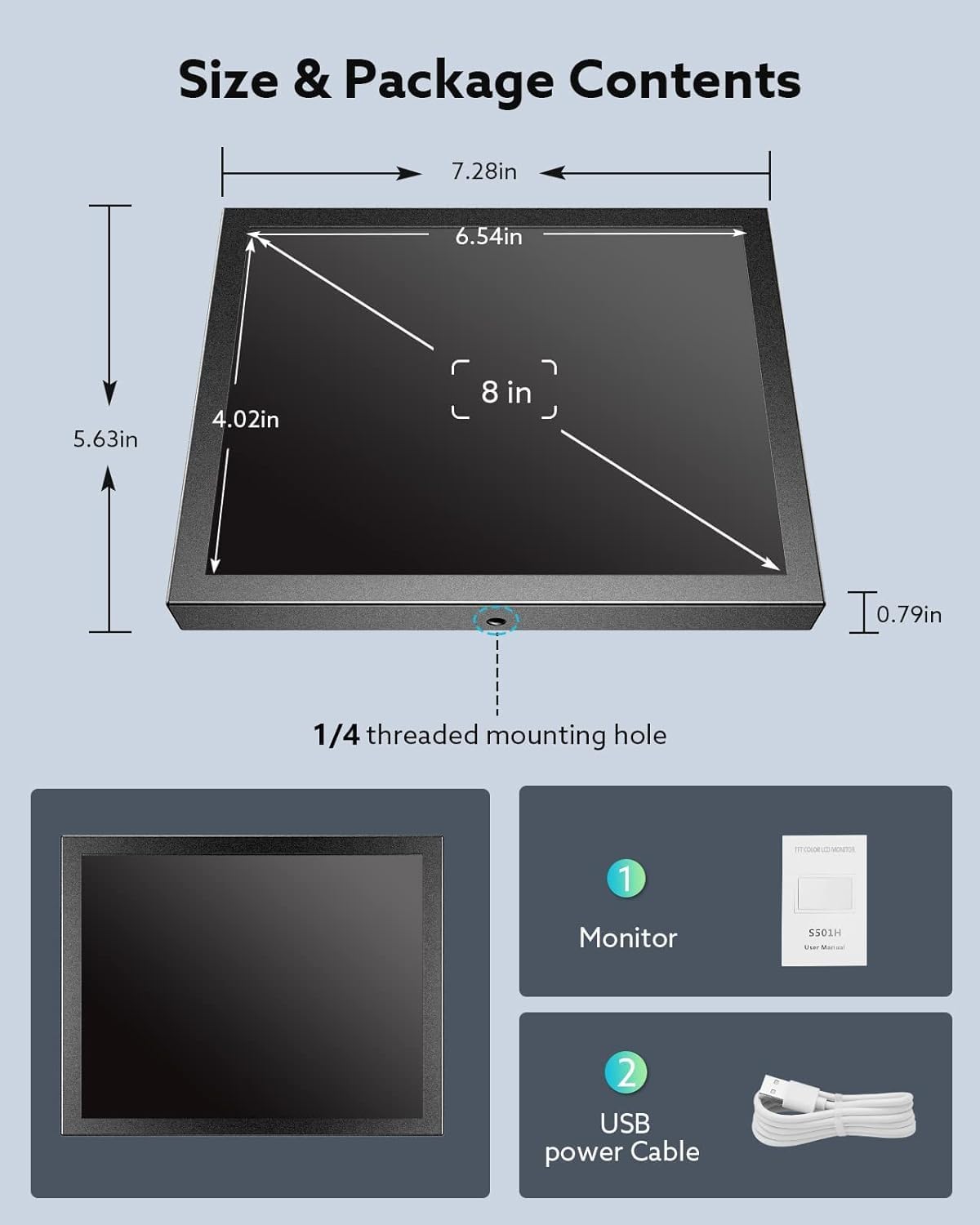 Eyoyo 8 Inch Mini Monitor 1024x768 Resolution Car Rear View TFT LCD Screen with HDMI VGA AV Input for PC DVD DVR CCD 140 Degree Wide View - View 7 of 9