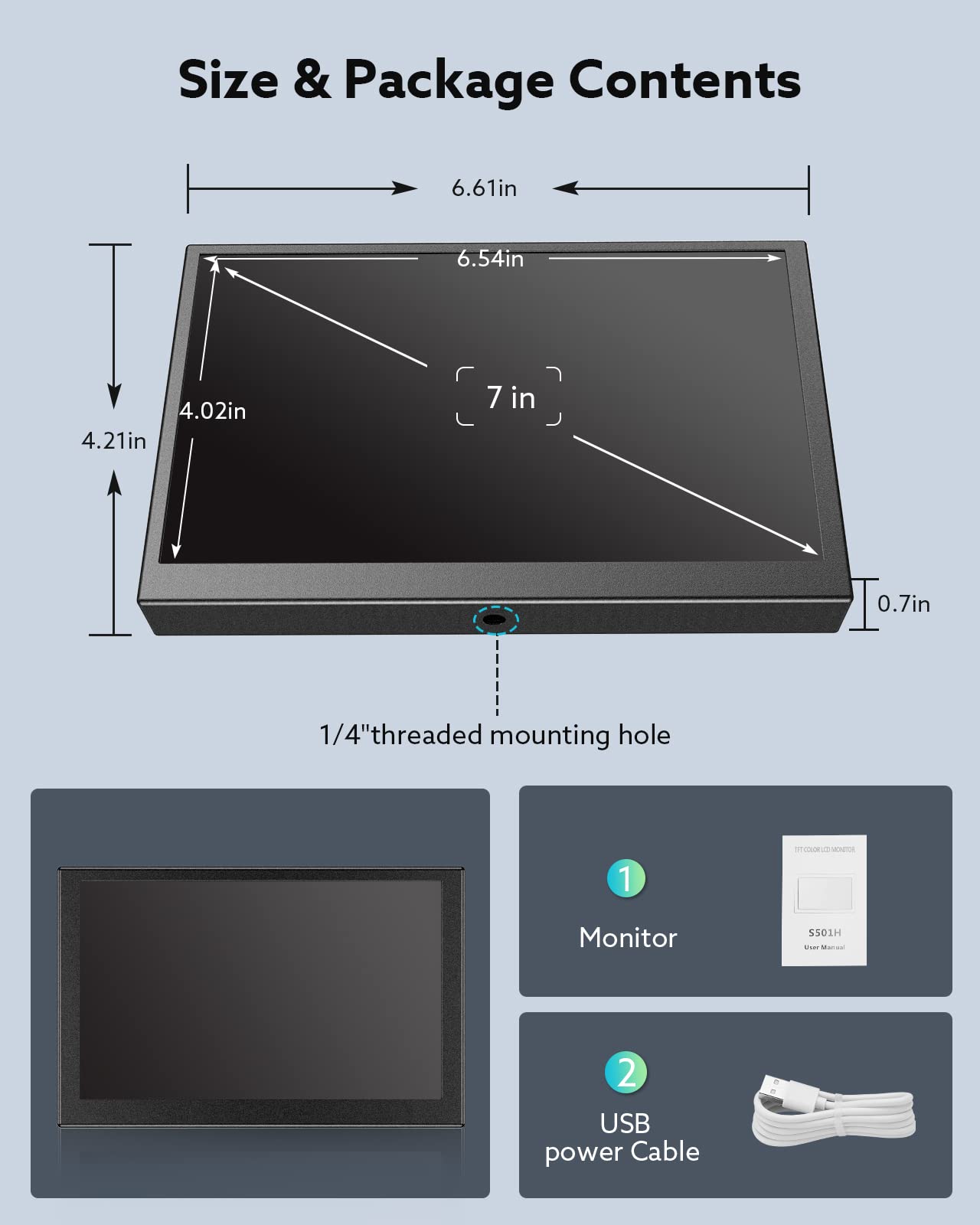 Eyoyo 7 Inch Mini Monitor 1024x600 Resolution Car Rear View TFT LCD Screen with HDMI VGA AV Input for PC DVD DVR CCD 140 Degree Wide View - View 7 of 9