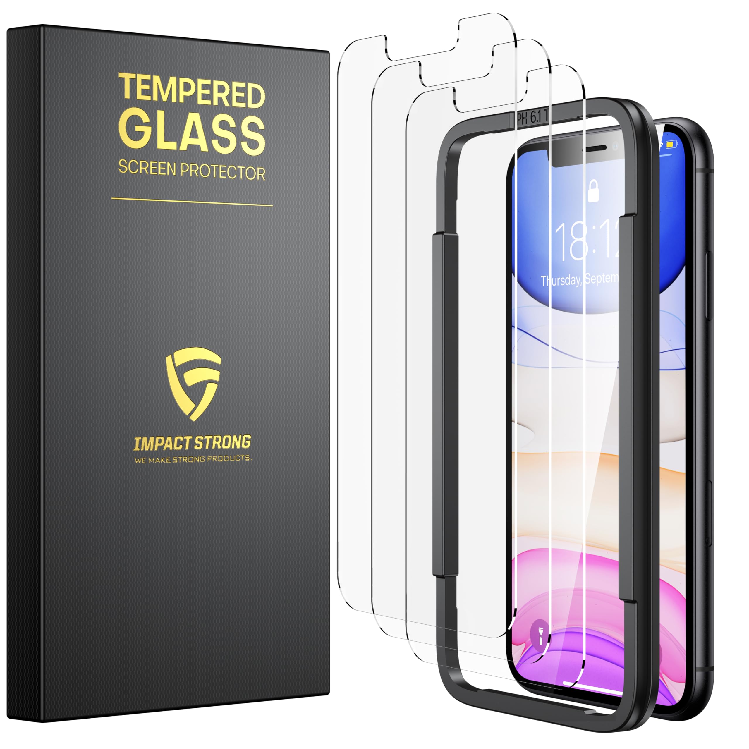 ImpactStrong ImpactStrong Shatterproof Glass Screen Protector for iPhone 11 Pro Max & XS Max - 9H Hardness, Easy Install, Bubble Free (3-Pack)