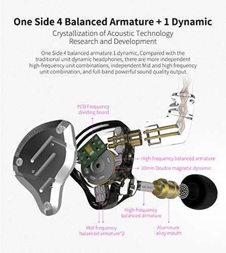 CCA Buy KZ ZS10 Pro IEM Earphones - 4BA+1DD Hybrid Drivers, HiFi Sound, Stainless Steel, Perfect for Musicians & Gamers (with Mic, Black) - View 2 of 8