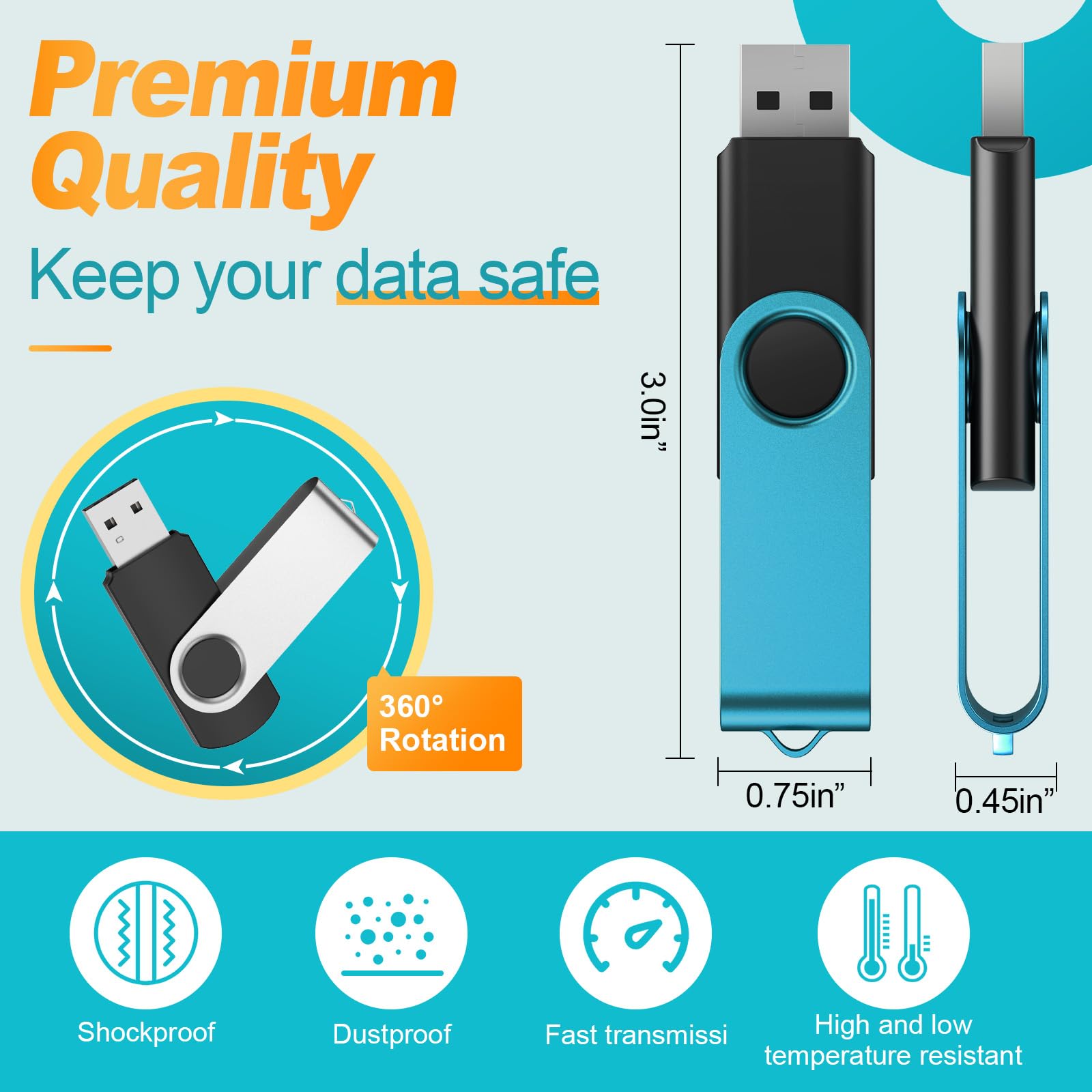 Kepmem Kepmem 16GB USB 3.0 Multipack 10pcs Thumb Drives Metal Swivel Zip Pendrives with Ropes for Fast Data Storage and Transfer - View 5 of 8