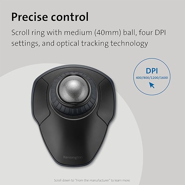 Kensington Buy Kensington Orbit Wireless Trackball with Scroll Ring - Space Gray (K72675WW) | Ergonomic Black/Grey Design for Comfort - View 5 of 8