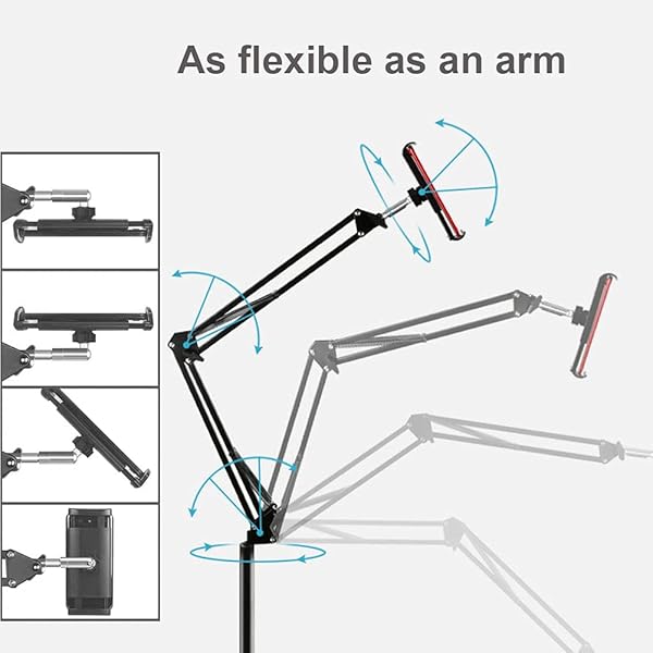 OHITEC OHITEC Adjustable Phone Tablet Floor Stand Heavy Duty Steel 360 Degree Rotation Holder Gooseneck Clamp Flexible Long Arm Black 4.6 Feet - View 5 of 7