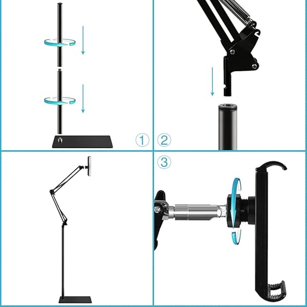 OHITEC OHITEC Adjustable Phone Tablet Floor Stand Heavy Duty Steel 360 Degree Rotation Holder Gooseneck Clamp Flexible Long Arm Black 4.6 Feet - View 6 of 7