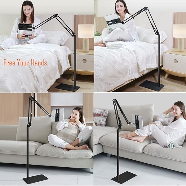 OHITEC OHITEC Adjustable Phone Tablet Floor Stand Heavy Duty Steel 360 Degree Rotation Holder Gooseneck Clamp Flexible Long Arm Black 4.6 Feet - View 7 of 7
