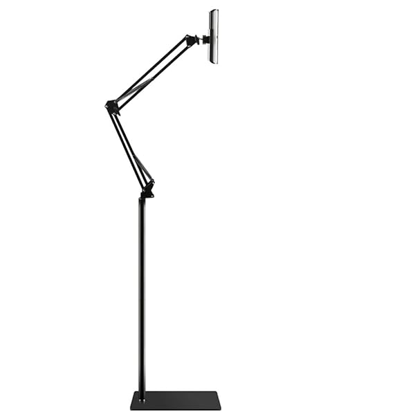 OHITEC OHITEC Adjustable Phone Tablet Floor Stand Heavy Duty Steel 360 Degree Rotation Holder Gooseneck Clamp Flexible Long Arm Black 4.6 Feet - View 2 of 7