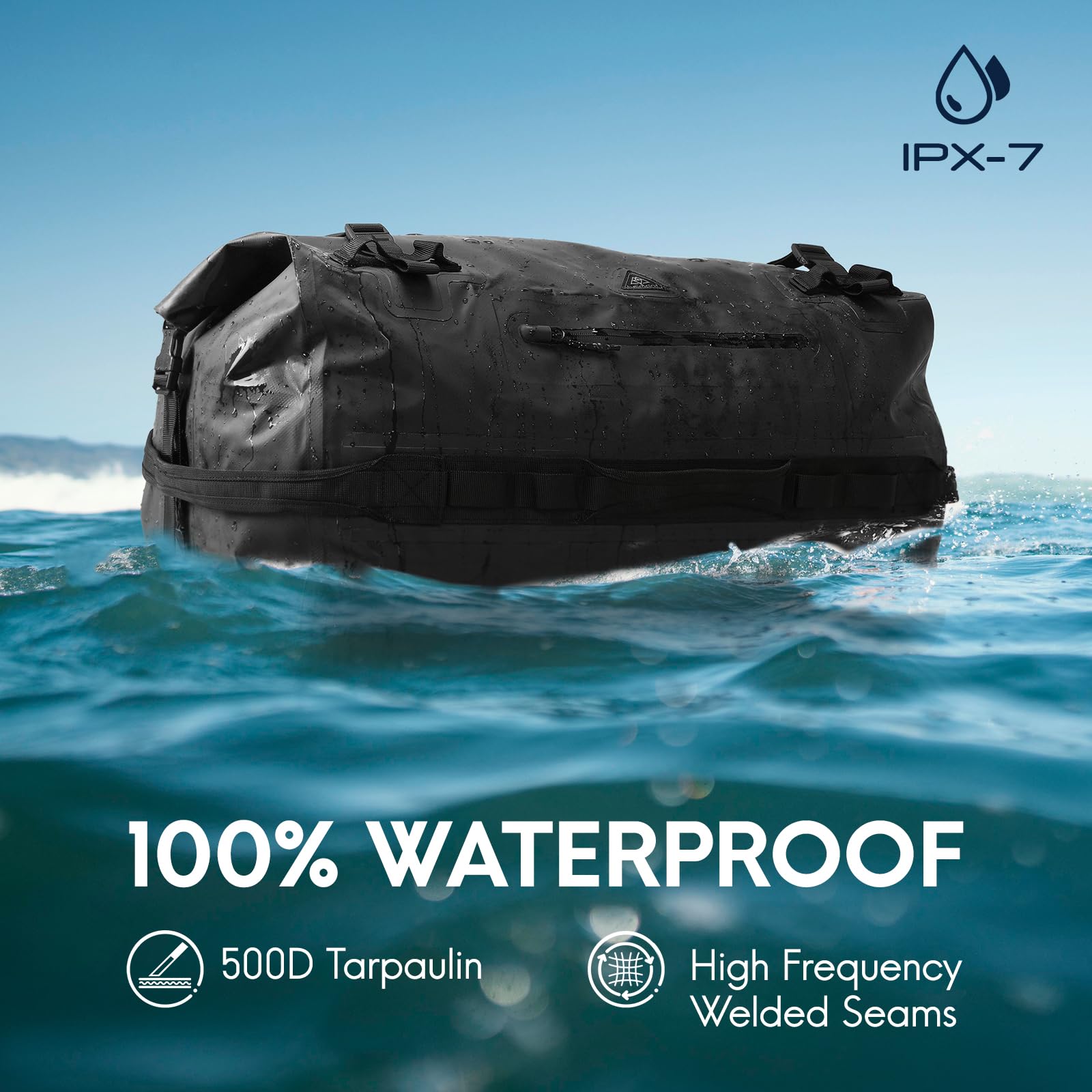 Haimont Large Waterproof Duffel Backpack Roll Top Heavy Duty Dry Bag for Boating Travel Motorcycle Kayaking Camping 60L Black - View 2 of 8