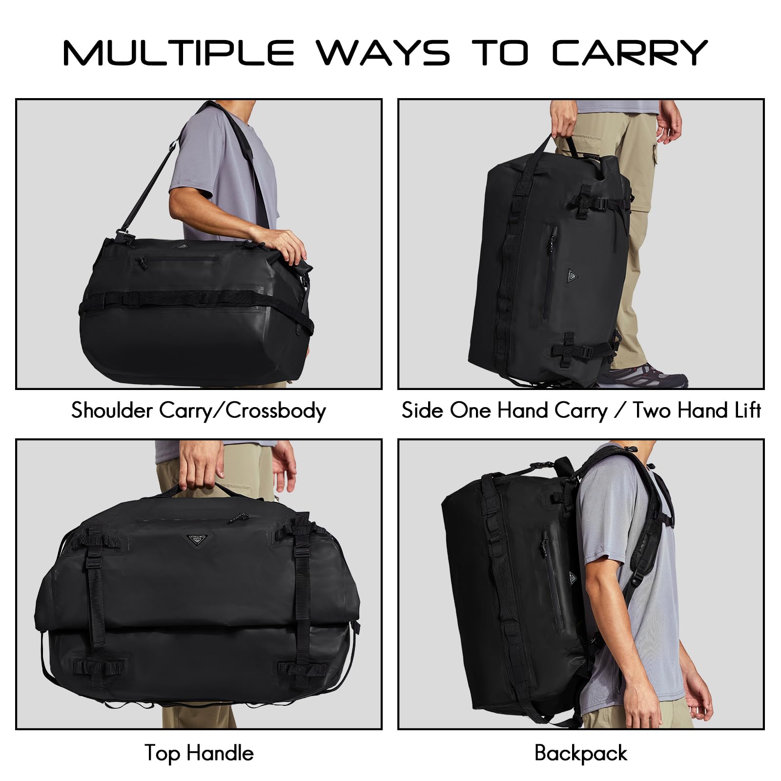 Haimont Large Waterproof Duffel Backpack Roll Top Heavy Duty Dry Bag for Boating Travel Motorcycle Kayaking Camping 60L Black - View 5 of 8