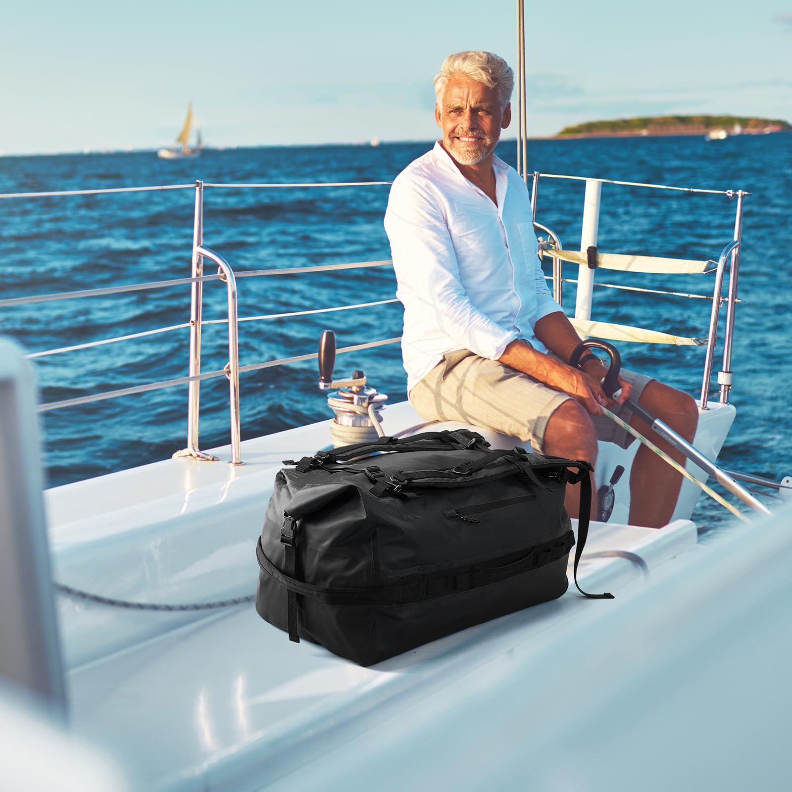 Haimont Large Waterproof Duffel Backpack Roll Top Heavy Duty Dry Bag for Boating Travel Motorcycle Kayaking Camping 60L Black - View 7 of 8