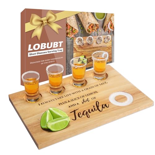 LOBUBT LOBUBT Tequila Shot Board & Glasses Set - Perfect Gift for Housewarming, Parties & Bars