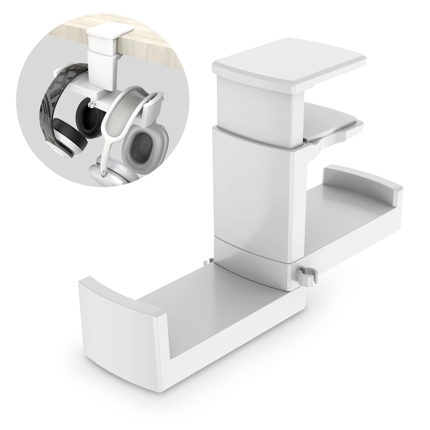 Dual Headphone Stand Holder EURPMASK 2 in 1 PC Gaming Headset Hooks 360 Degree Rotating Hanger with Adjustable Clamp and Cable Clip Organizer White