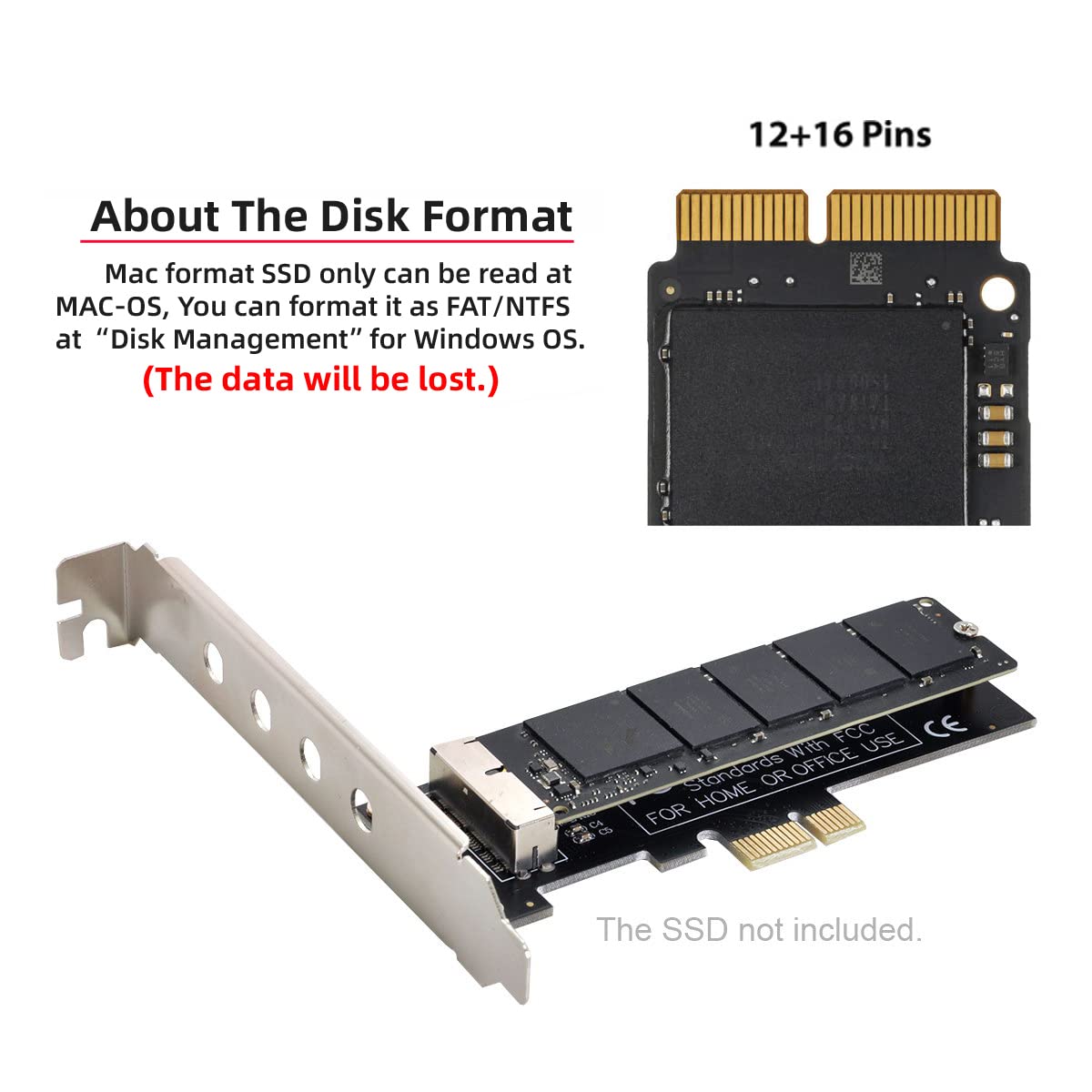 NFHK NFHK PCI Express 1X to 12+16Pin SSD Convert Card for Mac Pro Air A1493 A1502 A1465 A1466 2013-2017 - View 2 of 9