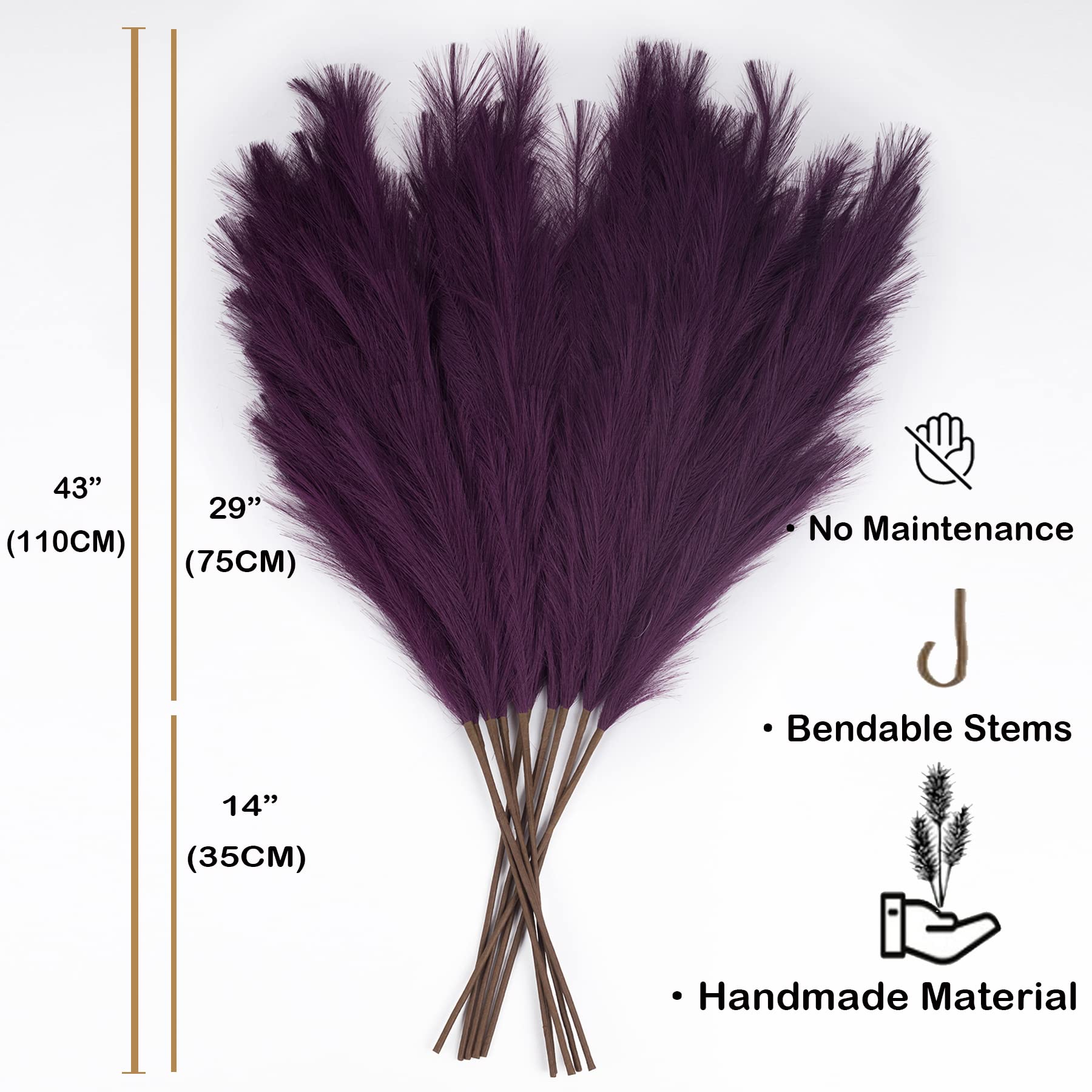 EVODIS 43 Inch Faux Pampas Grass Decor 6 Stems Large Boho Flower Arrangement for Home Wedding Party Purple - View 3 of 7