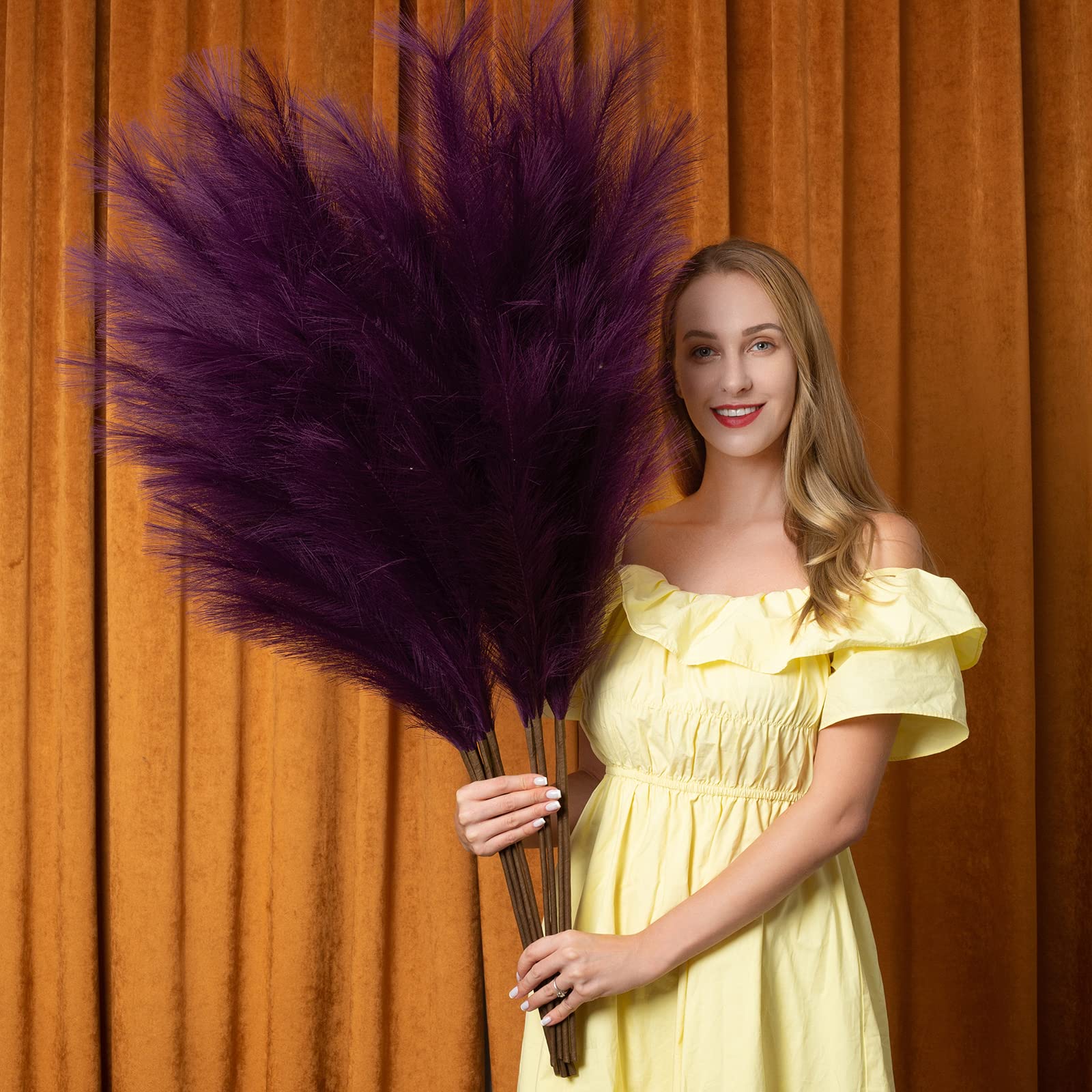 EVODIS 43 Inch Faux Pampas Grass Decor 6 Stems Large Boho Flower Arrangement for Home Wedding Party Purple