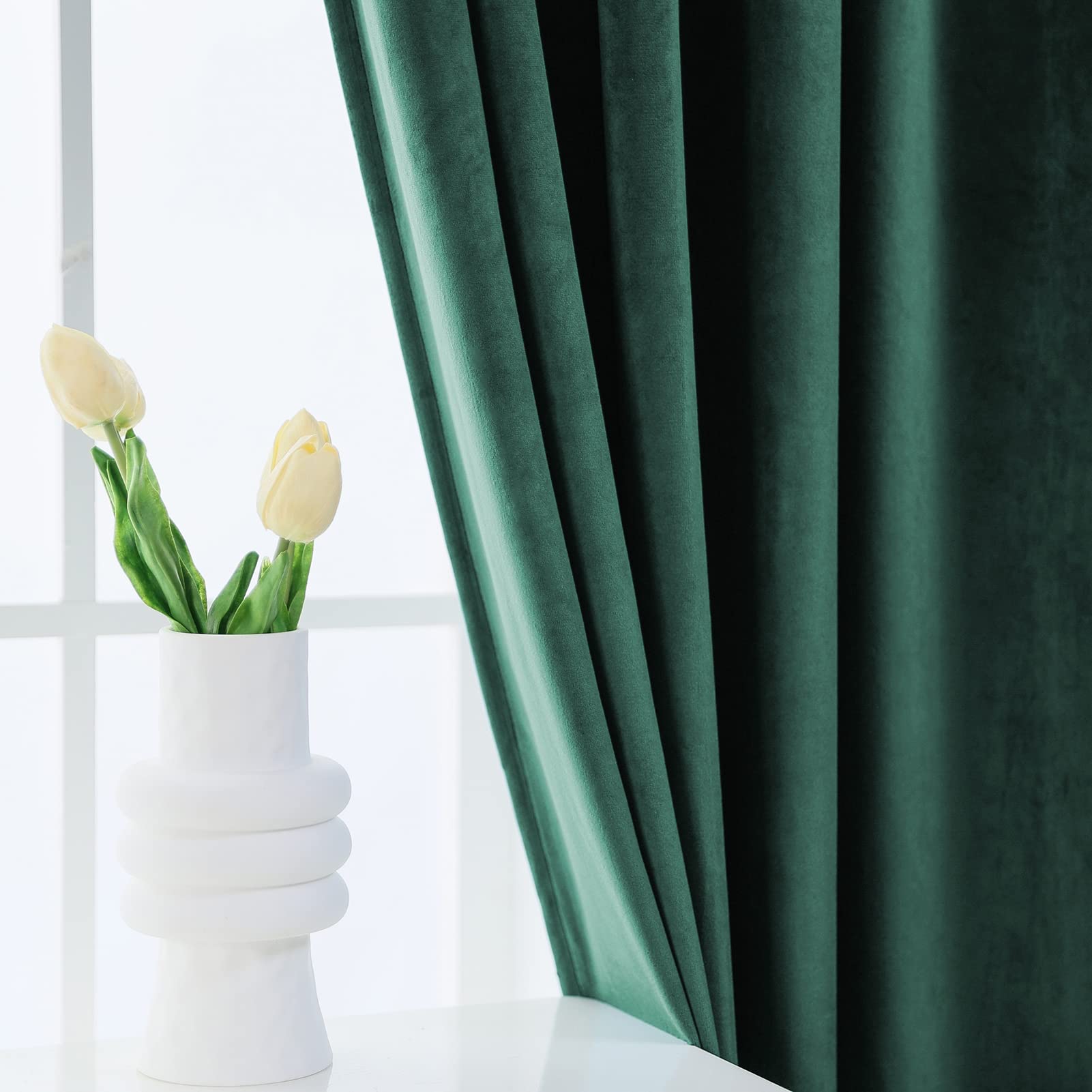 PLEASANT BOULEVARD Velvet Curtains Heavy Blackout Window Drapes Thermal Insulated for Living Room Bedroom Home Decor 52 W x 84 L Dark Green - View 5 of 9