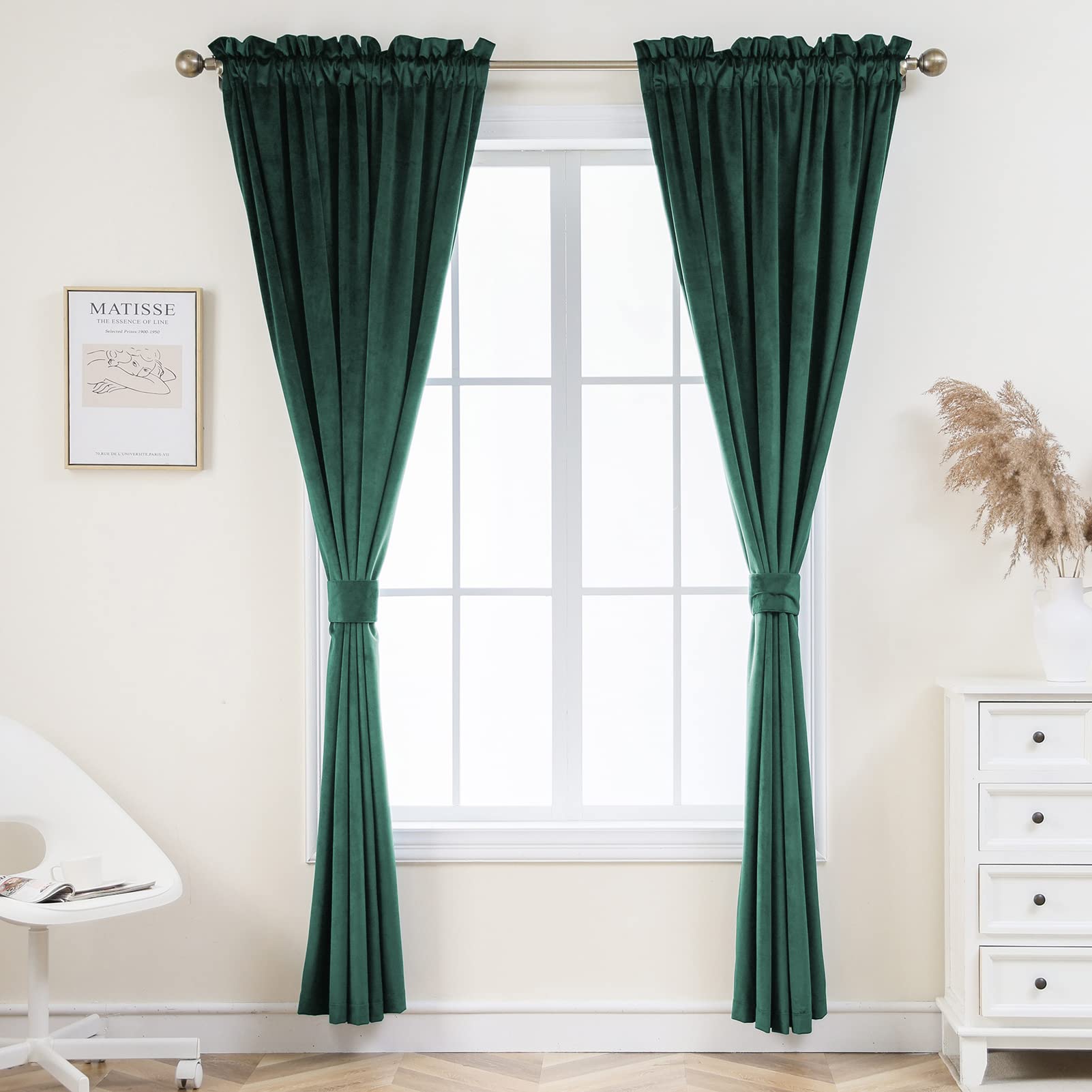 PLEASANT BOULEVARD Velvet Curtains Heavy Blackout Window Drapes Thermal Insulated for Living Room Bedroom Home Decor 52 W x 84 L Dark Green - View 6 of 9